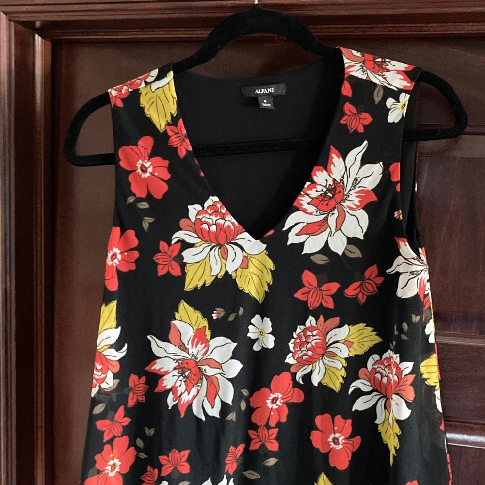 Alfani Floral V-Neck Blouse - Black and Red